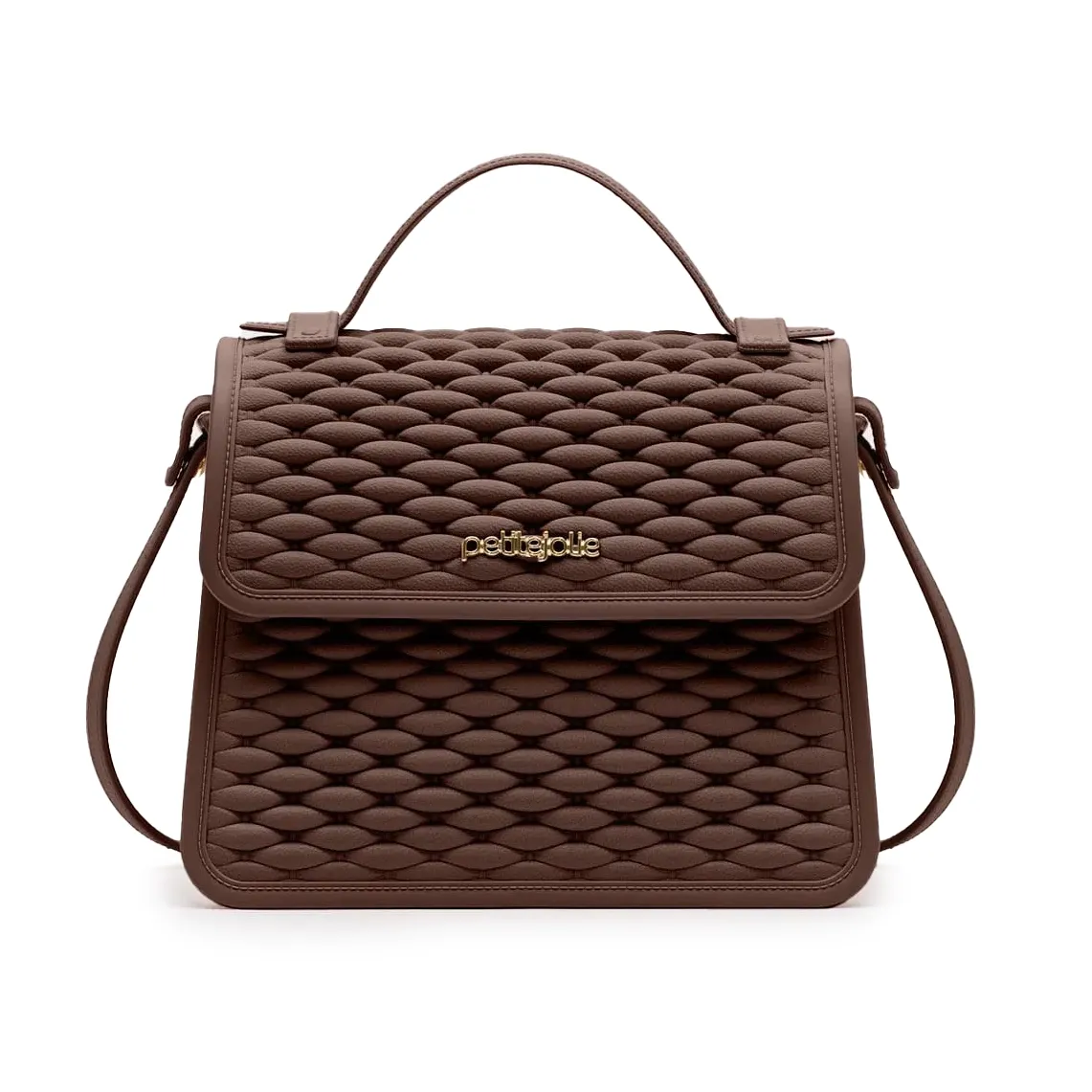 Bolsa feminina Petite Jolie marrom com textura em relevo vista frontal